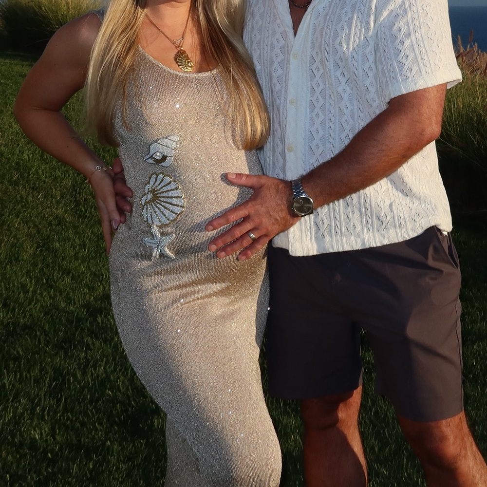 White Fox Boutique Marine Mist Sequin Knit Maxi Dress Champagne - Picture 11 of 11